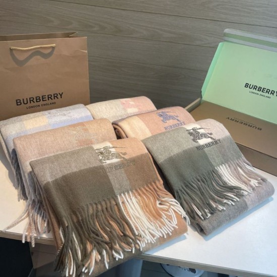 Replica Dettagli perfetti Scialle cashmere con motivo check Burberry e bordi sfrangiati blu 60 x 180
