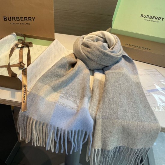 Replica Dettagli perfetti Scialle cashmere con motivo check Burberry e bordi sfrangiati blu 60 x 180