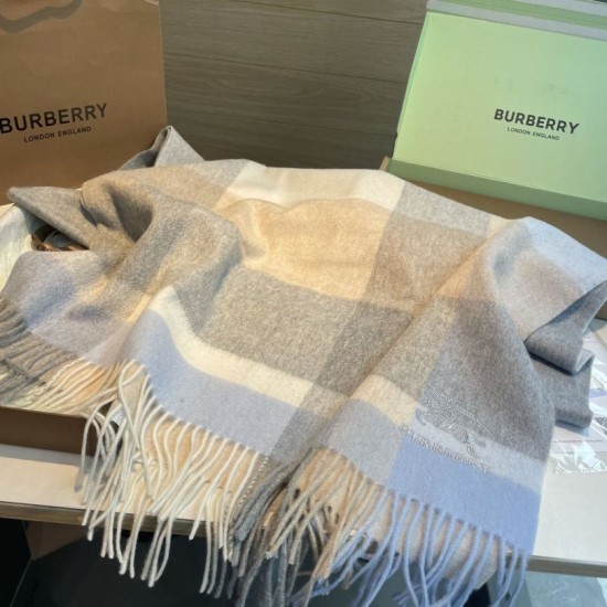 Replica Dettagli perfetti Scialle cashmere con motivo check Burberry e bordi sfrangiati blu 60 x 180