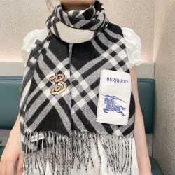 Replica Sciarpa in cashmere con motivo check Burberry e orlo con nappe Nero/bianca 30 x 168