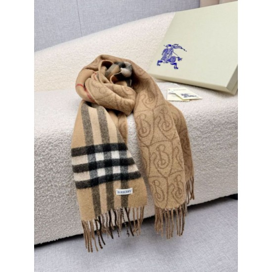 Replica Dettagli perfetti Sciarpa reversibile Burberry cashmere con motivo check e scudo B beige archivio 30 x 168