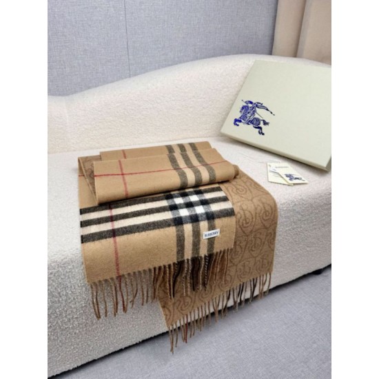 Replica Dettagli perfetti Sciarpa reversibile Burberry cashmere con motivo check e scudo B beige archivio 30 x 168