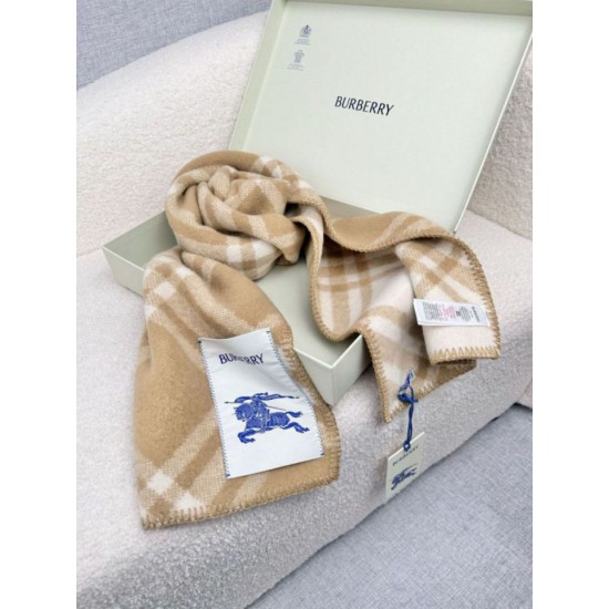 Replica Sciarpa/coperta lana con motivo check Burberry etichetta equestre 30 x 180 Beige