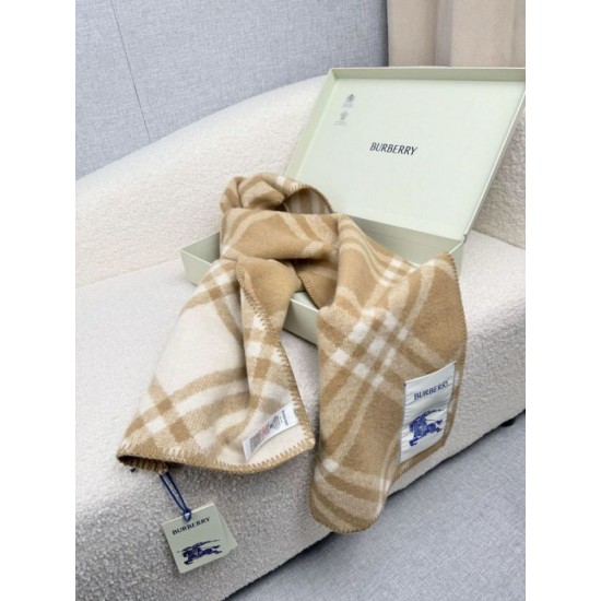 Replica Sciarpa/coperta lana con motivo check Burberry etichetta equestre 30 x 180 Beige