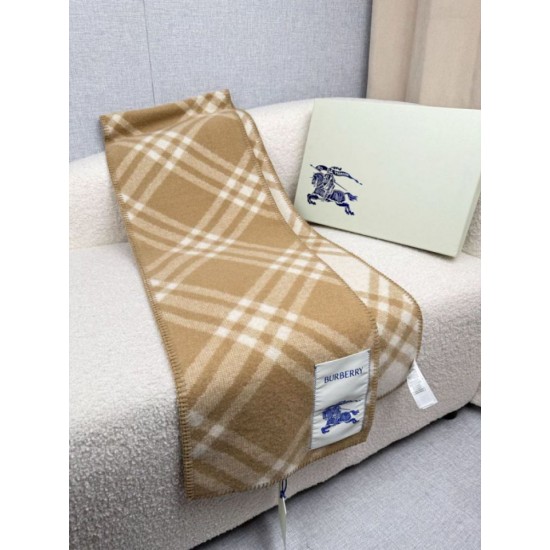 Replica Sciarpa/coperta lana con motivo check Burberry etichetta equestre 30 x 180 Beige