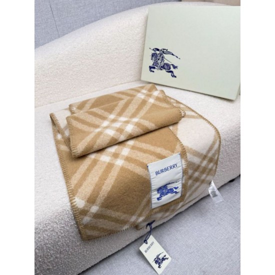Replica Sciarpa/coperta lana con motivo check Burberry etichetta equestre 30 x 180 Beige
