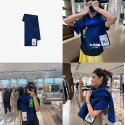 Replica Sciarpa/coperta lana con motivo check Burberry etichetta equestre 30 x 180 Blu