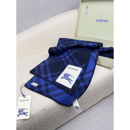 Replica Sciarpa/coperta lana con motivo check Burberry etichetta equestre 30 x 180 Blu