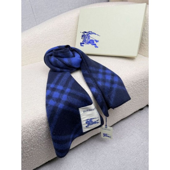 Replica Sciarpa/coperta lana con motivo check Burberry etichetta equestre 30 x 180 Blu