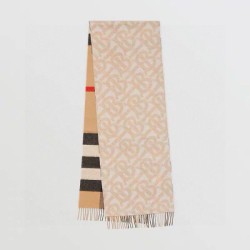 Replica Sciarpa reversibile TB cashmere/lana con motivo a quadri Burberry 30 x 180 Beige/marrone