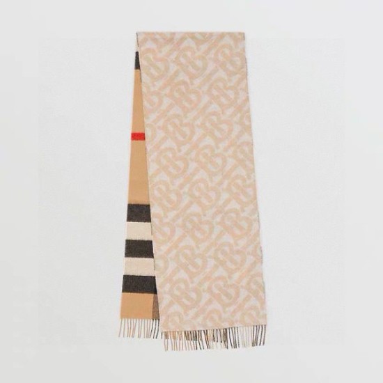 Replica Sciarpa reversibile TB cashmere/lana con motivo a quadri Burberry 30 x 180 Beige/marrone Imitazioni Replica Sciarpa reversibile TB cashmere/lana con motivo a quadri Burberry 30 x 180 Beige/marrone
