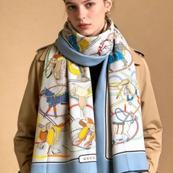 Replica Scialle reversibile Gucci velluto con stampa cavalli 140 Azzurro