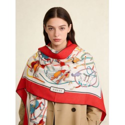 Scialle reversibile Gucci velluto con stampa cavalli 140 Rosso