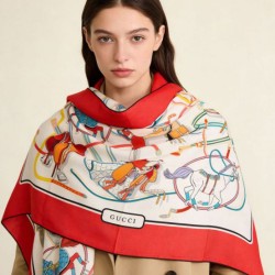 Replica Alta gamma Scialle reversibile Gucci velluto con stampa cavalli 140 Rosso