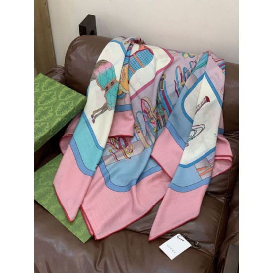 Replica Pari Scialle reversibile Gucci velluto con stampa cavalli 140 Rosa