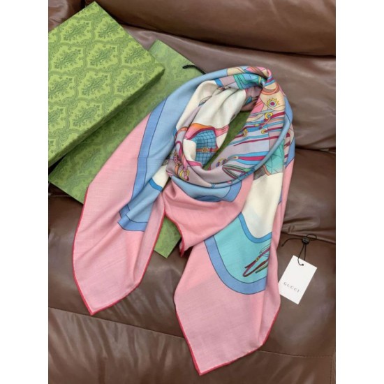 Replica Pari Scialle reversibile Gucci velluto con stampa cavalli 140 Rosa