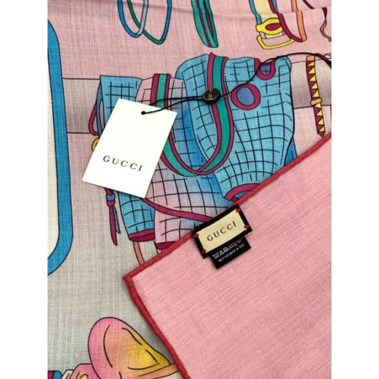 Replica Pari Scialle reversibile Gucci velluto con stampa cavalli 140 Rosa