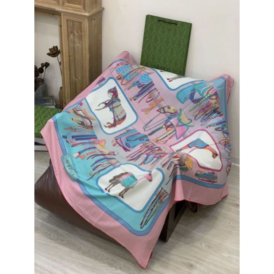 Replica Pari Scialle reversibile Gucci velluto con stampa cavalli 140 Rosa