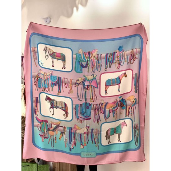 Replica Pari Scialle reversibile Gucci velluto con stampa cavalli 140 Rosa