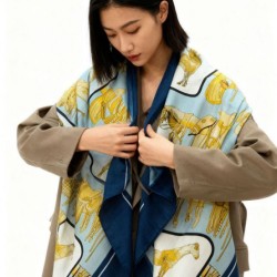 Replica Alta gamma Scialle reversibile Gucci velluto con stampa cavalli 140 Blu