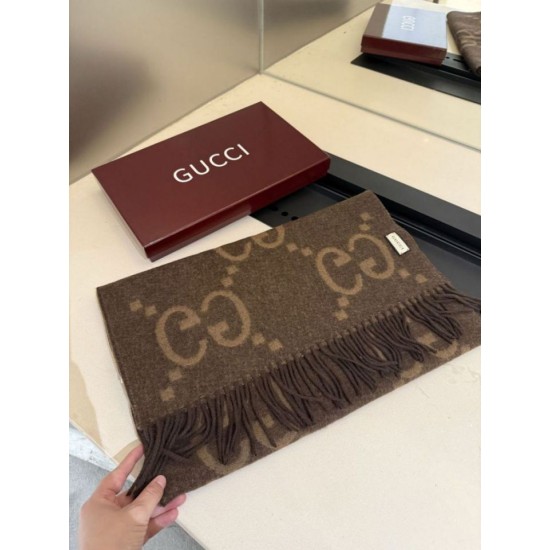 Replica Sciarpa Gucci GG Cashmere Jacquard marrone 35 x 190 Imitazioni Replica Sciarpa Gucci GG Cashmere Jacquard marrone 35 x 190