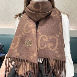 Replica Sciarpa reversibile Gucci GG cashmere marrone 50 x 190