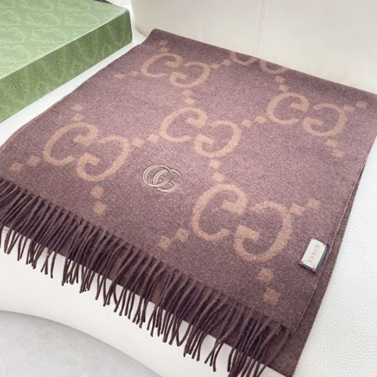 Replica Sciarpa reversibile Gucci GG cashmere marrone 50 x 190 Imitazioni Replica Sciarpa reversibile Gucci GG cashmere marrone 50 x 190