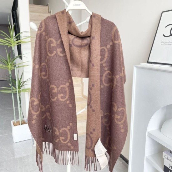 Replica Sciarpa reversibile Gucci GG cashmere marrone 50 x 190 Imitazioni Replica Sciarpa reversibile Gucci GG cashmere marrone 50 x 190