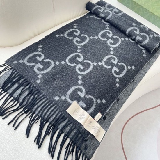 Replica Borsa Sciarpa reversibile Gucci GG cashmere Nero 50 x 190 Imitazioni Replica Borsa Sciarpa reversibile Gucci GG cashmere Nero 50 x 190