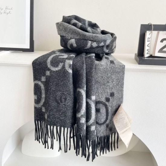 Replica Borsa Sciarpa reversibile Gucci GG cashmere Nero 50 x 190 Imitazioni Replica Borsa Sciarpa reversibile Gucci GG cashmere Nero 50 x 190