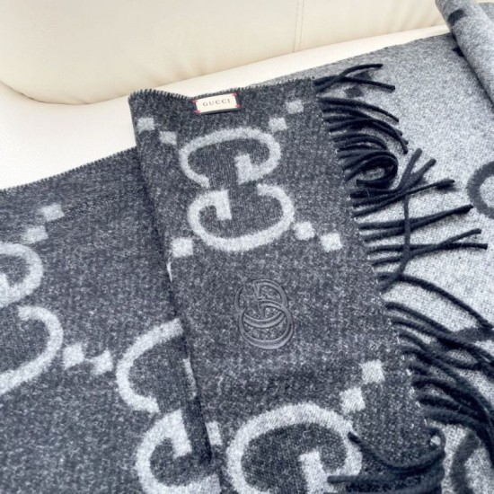 Replica Borsa Sciarpa reversibile Gucci GG cashmere Nero 50 x 190 Imitazioni Replica Borsa Sciarpa reversibile Gucci GG cashmere Nero 50 x 190