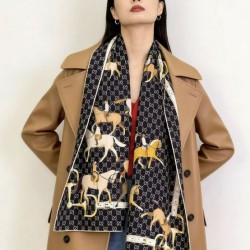 Replica Pari falso Scialle reversibile seta e lana Gucci con motivo a sella da equitazione 140