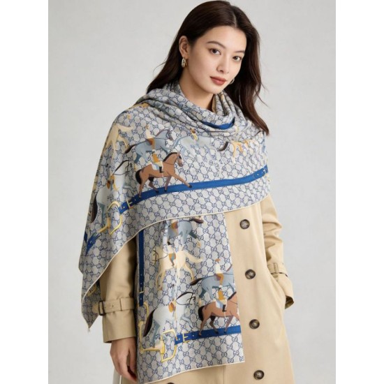 Replica Scialle reversibile Gucci seta e cashmere Modello di equitazione 140 01
