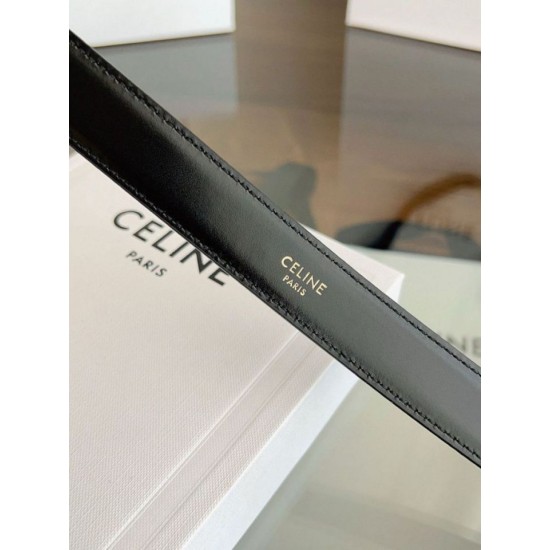 Replica Qualità da grande Cintura Vivienne Celine Medium 25mm in pelle di vitello naturale Nero