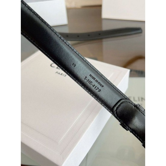 Replica Qualità da grande Cintura Vivienne Celine Medium 25mm in pelle di vitello naturale Nero