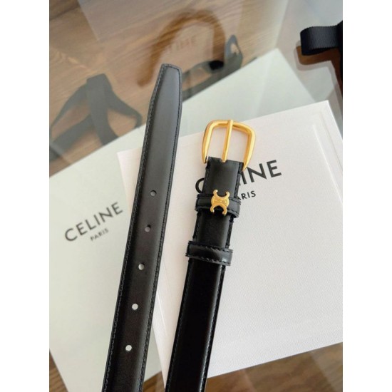 Replica Qualità da grande Cintura Vivienne Celine Medium 25mm in pelle di vitello naturale Nero