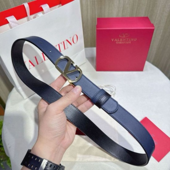 Replica Cintura reversibile con logo VLogo Valentino Garavani 30mm Blu/Nero