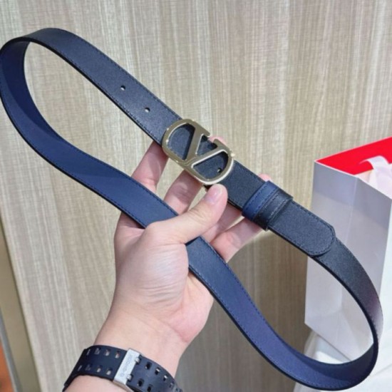Replica Cintura reversibile con logo VLogo Valentino Garavani 30mm Blu/Nero
