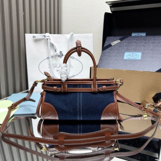 Replica Borsa  1:1 a mano Prada Bonnie mini 1BA486 Blu/Marrone