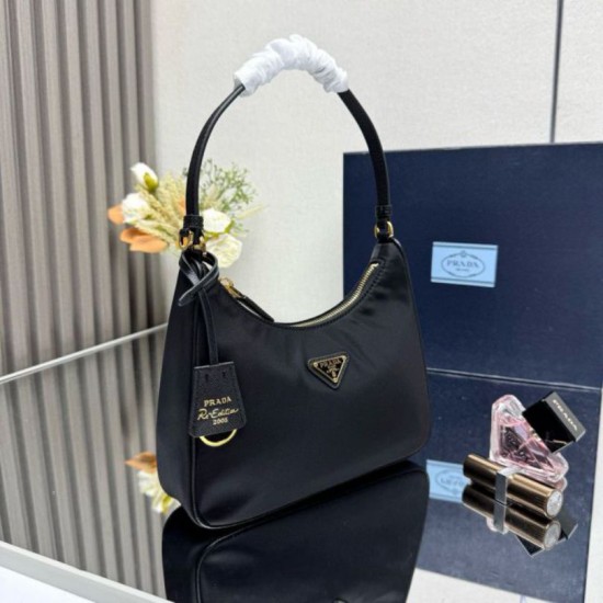 Replica Borsa hobo mini Prada Re-Edition 2005 Re-Nylon Saffiano 1N204M Nero