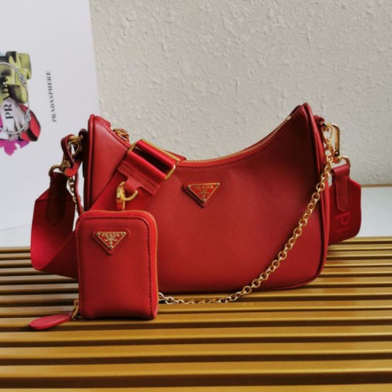 Replica borse griffate a mano/borsa hobo Saffiano Prada Re-Edition 2005 Rosso Imitazioni Replica borse griffate a mano/borsa hobo Saffiano Prada Re-Edition 2005 Rosso