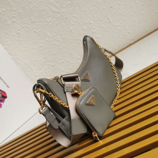 Replica Borse firmate /borsa hobo Saffiano Prada Re-Edition 2005 Grigio Imitazioni Replica Borse firmate /borsa hobo Saffiano Prada Re-Edition 2005 Grigio