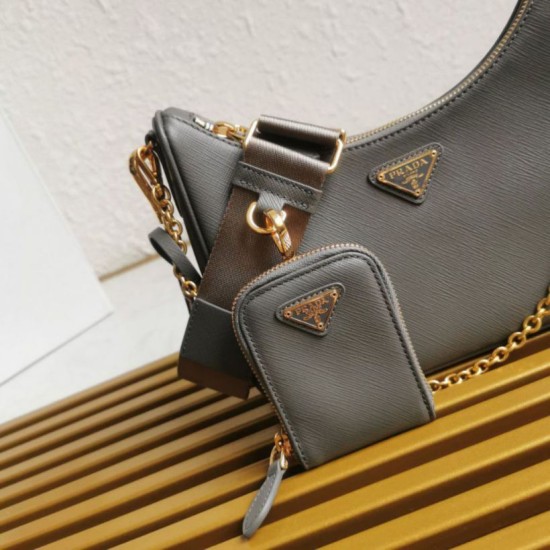 Replica Borse firmate /borsa hobo Saffiano Prada Re-Edition 2005 Grigio Imitazioni Replica Borse firmate /borsa hobo Saffiano Prada Re-Edition 2005 Grigio