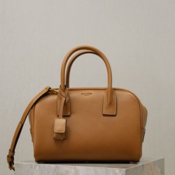 Replica Borsa a mano piccola Sac De Jour Boston YSL Saint Laurent marrone pelle liscia