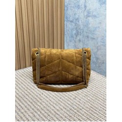 Borse a tracolla media YSL Saint Laurent Toy puffer cammello scamosciata