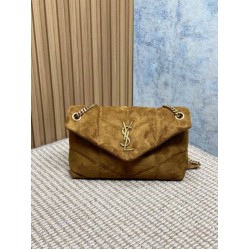 Borse a tracolla media YSL Saint Laurent Toy puffer cammello scamosciata