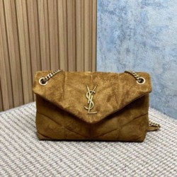 Replica Borse  a tracolla media YSL Saint Laurent Toy puffer cammello scamosciata