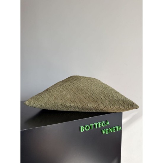 Replica Borsa a tracolla Bottega Veneta Large Hop in camoscio intrecciato verde oliva