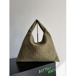 Borsa a tracolla Bottega Veneta Large Hop in camoscio intrecciato verde oliva