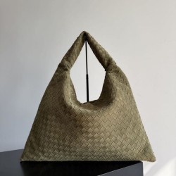 Replica Borsa a tracolla Bottega Veneta Large Hop in camoscio intrecciato verde oliva